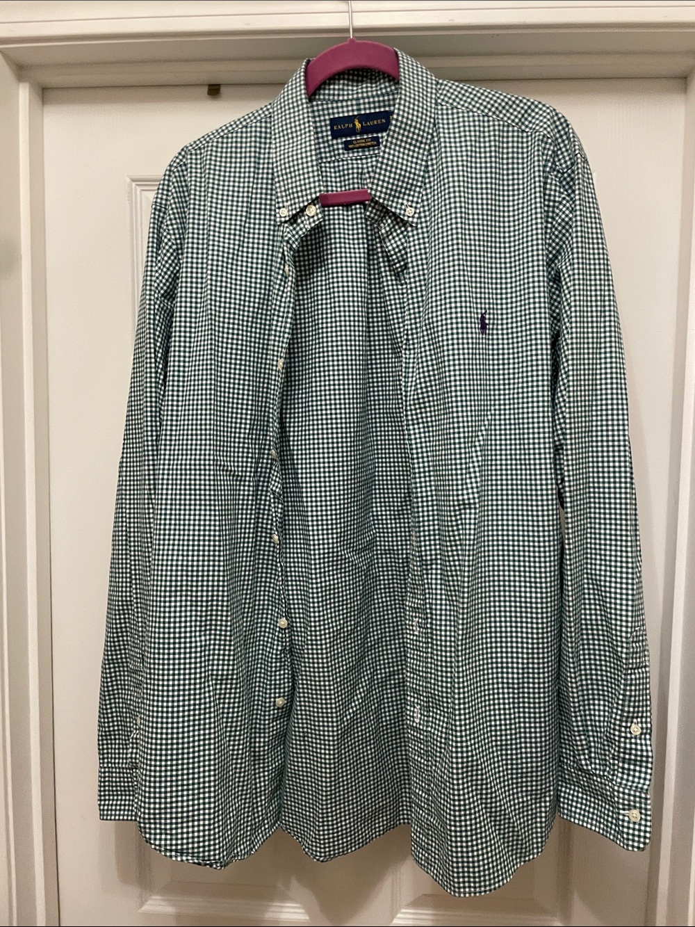 Ralph Lauren Green and White Gingham Button-Down Shirt